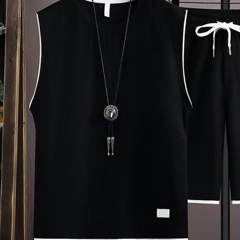 ✨ Men’s Minimalist Tank & Shorts Set – Waffle Knit, Drawstring Waist, Coordinated 🌿