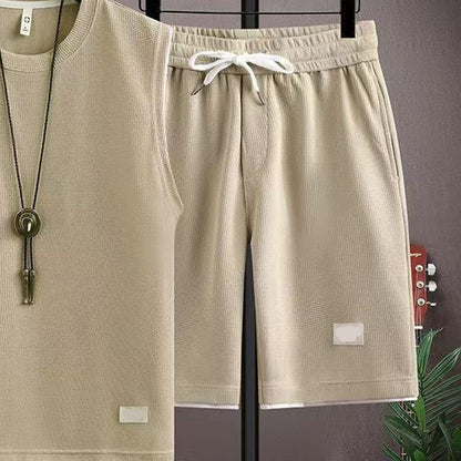 ✨ Men’s Minimalist Tank & Shorts Set – Waffle Knit, Drawstring Waist, Coordinated 🌿