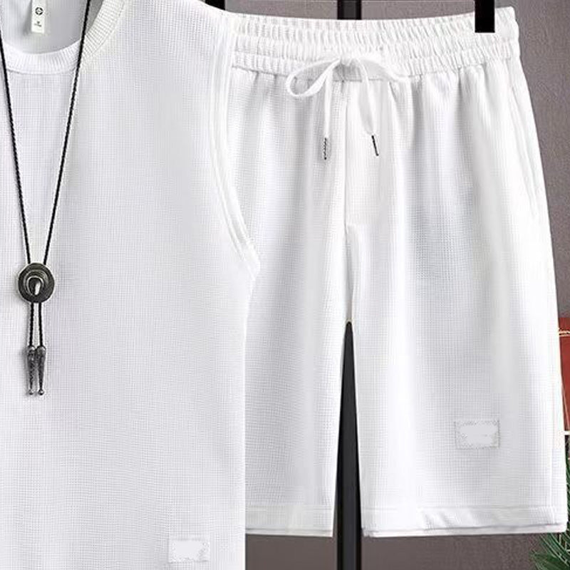 ✨ Men’s Minimalist Tank & Shorts Set – Waffle Knit, Drawstring Waist, Coordinated 🌿