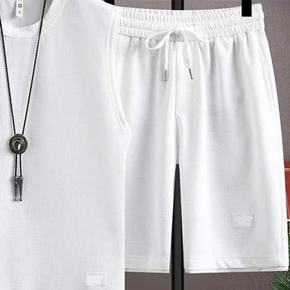 ✨ Men’s Minimalist Tank & Shorts Set – Waffle Knit, Drawstring Waist, Coordinated 🌿