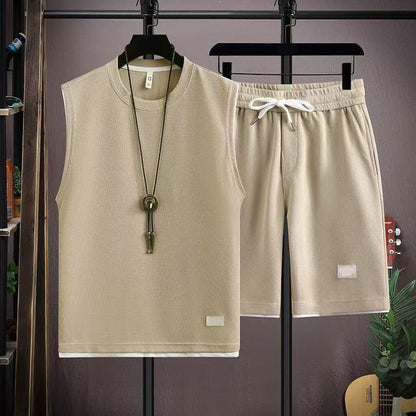 ✨ Men’s Minimalist Tank & Shorts Set – Waffle Knit, Drawstring Waist, Coordinated 🌿