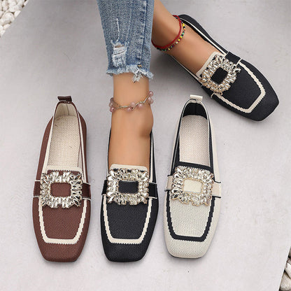 Square Toe Breathable Flat Shoes
