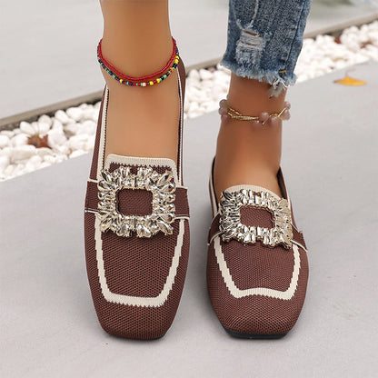 Square Toe Breathable Flat Shoes
