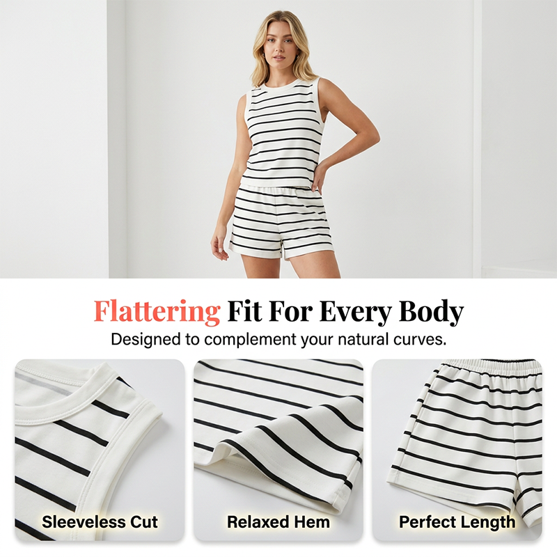 🔥Women's Striped Sleeveless Top & Shorts Set