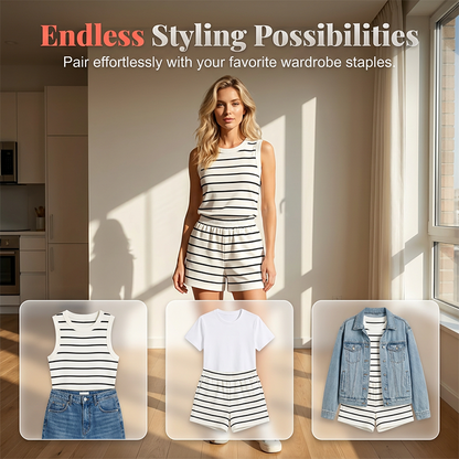 🔥Women's Striped Sleeveless Top & Shorts Set