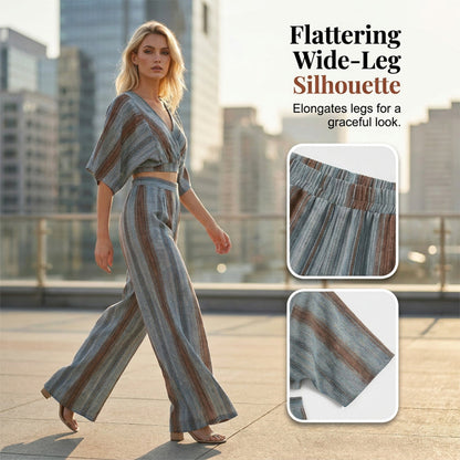 Women's Striped Crop Top & Wide-Leg Pants Set