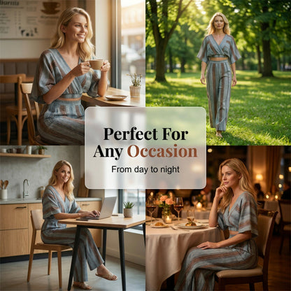 Women's Striped Crop Top & Wide-Leg Pants Set