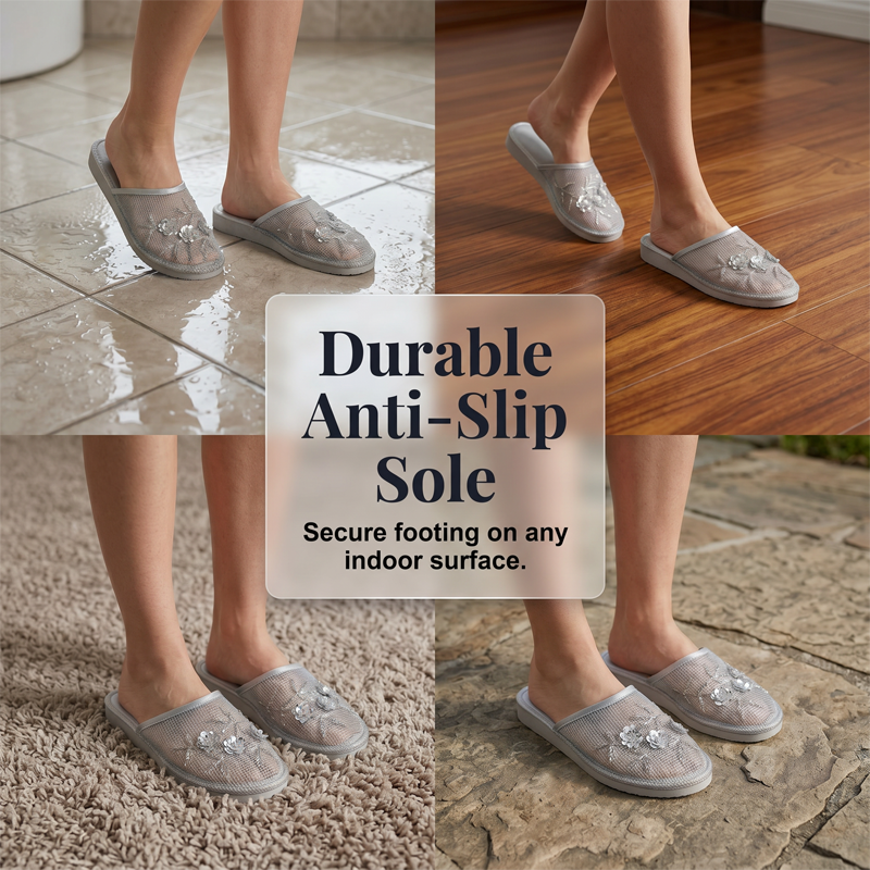✨ Floral Embroidered Mesh Slippers – Elegant, Soft, Breathable 👣