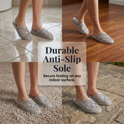 ✨ Floral Embroidered Mesh Slippers – Elegant, Soft, Breathable 👣