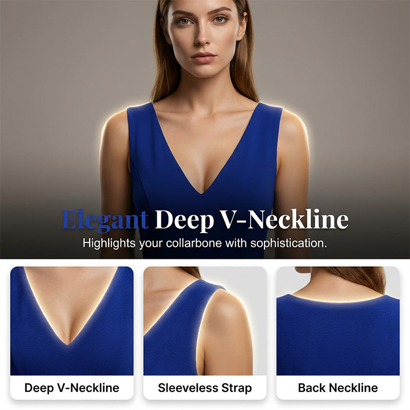 👗 LIMITED-TIME 50% OFF! ✨ Sleeveless Ruched Bodycon Dress – Deep V-Neck, Curve-Hugging, Elegant 💃