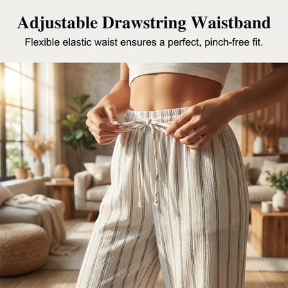 Women's Striped Drawstring Wide-Leg Pants