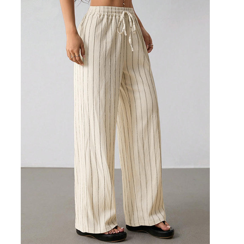 Women's Striped Drawstring Wide-Leg Pants