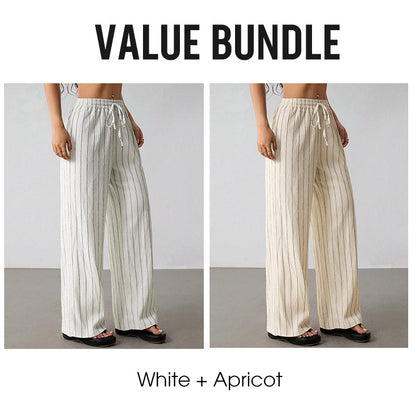 Women's Striped Drawstring Wide-Leg Pants
