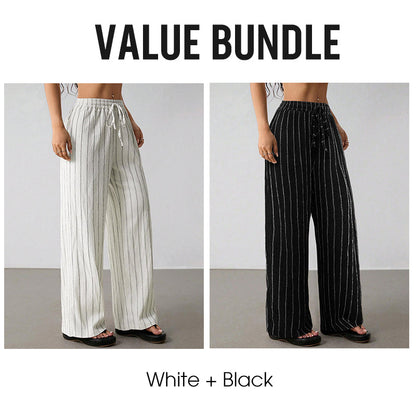 Women's Striped Drawstring Wide-Leg Pants