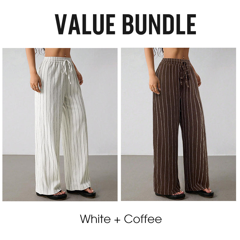 Women's Striped Drawstring Wide-Leg Pants