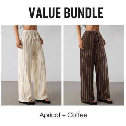 Women's Striped Drawstring Wide-Leg Pants