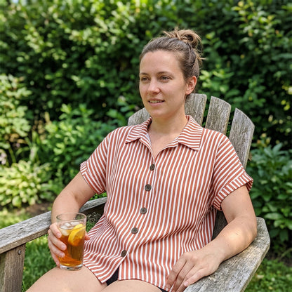 Women's Casual Striped Button-Down T-Shirt