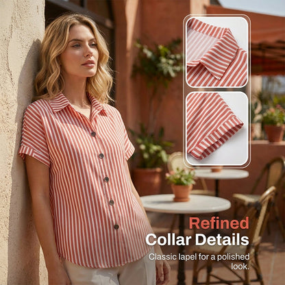 Women's Casual Striped Button-Down T-Shirt