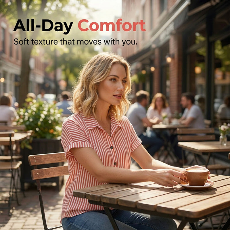 Women's Casual Striped Button-Down T-Shirt