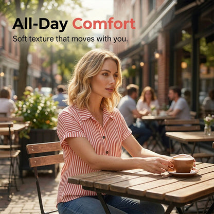 Women's Casual Striped Button-Down T-Shirt