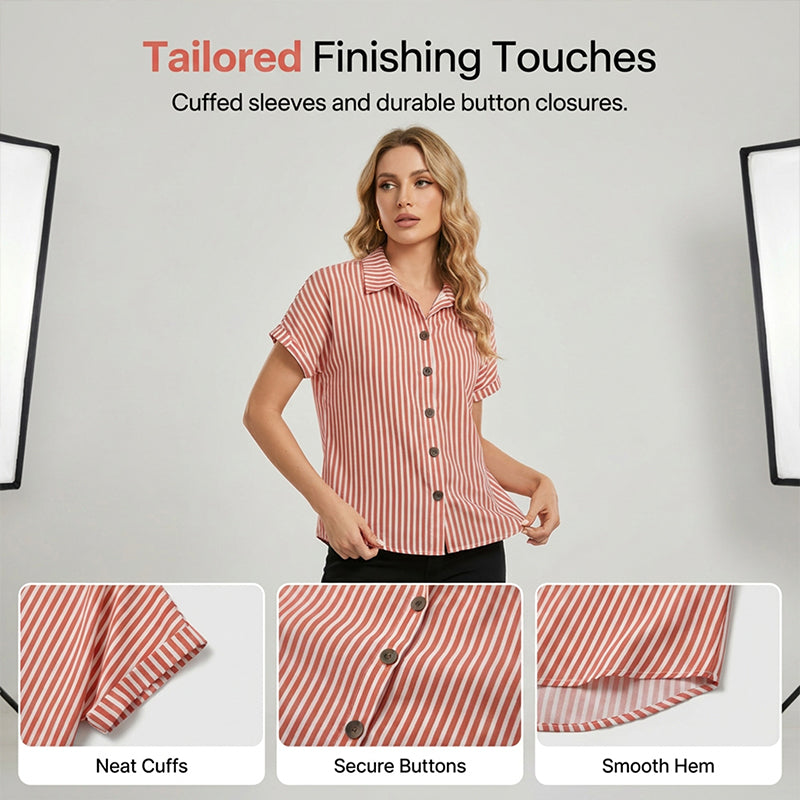 Women's Casual Striped Button-Down T-Shirt