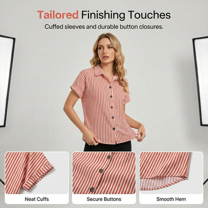 Women's Casual Striped Button-Down T-Shirt