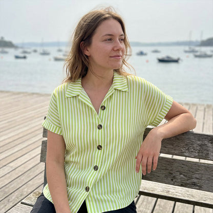 Women's Casual Striped Button-Down T-Shirt