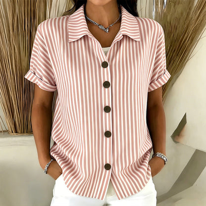 Women's Casual Striped Button-Down T-Shirt