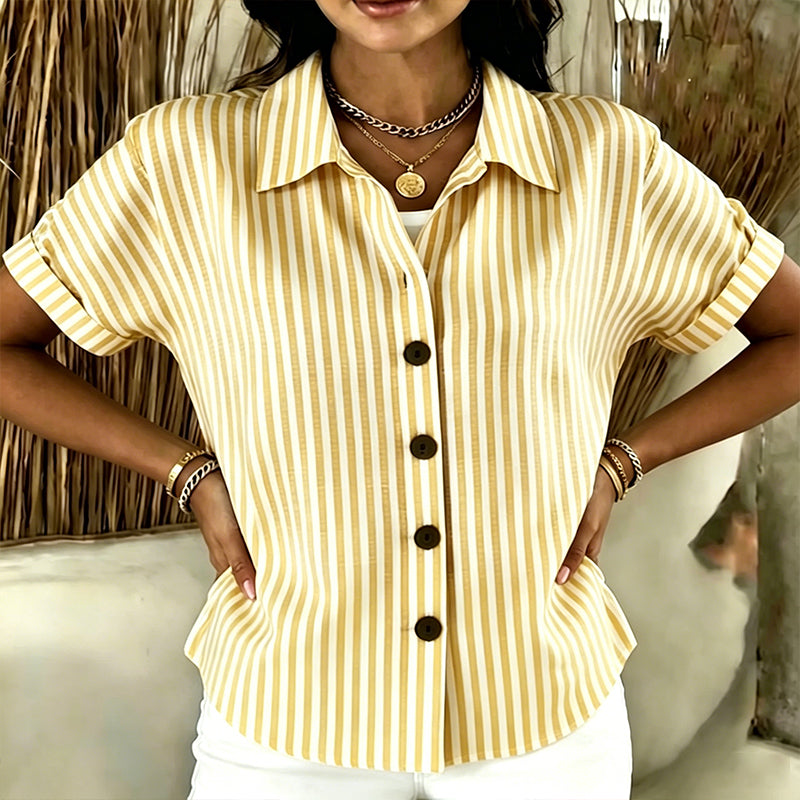 Women's Casual Striped Button-Down T-Shirt