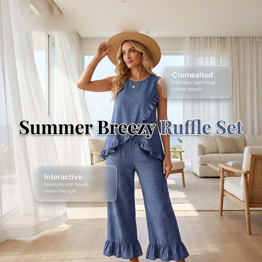Summer Sleeveless Blouse and Ruffle Hem Pants Set