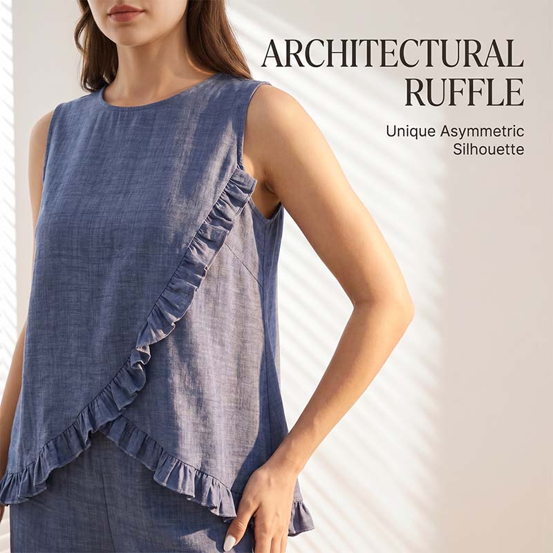 Summer Sleeveless Blouse and Ruffle Hem Pants Set