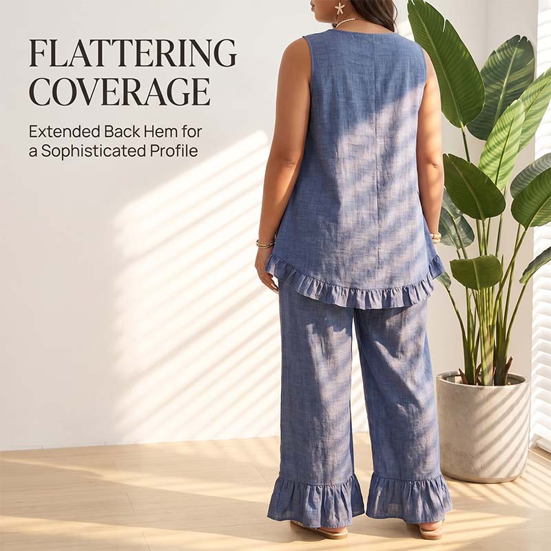 Summer Sleeveless Blouse and Ruffle Hem Pants Set