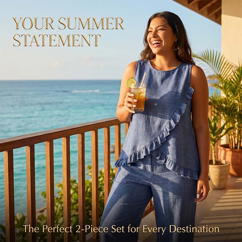 Summer Sleeveless Blouse and Ruffle Hem Pants Set