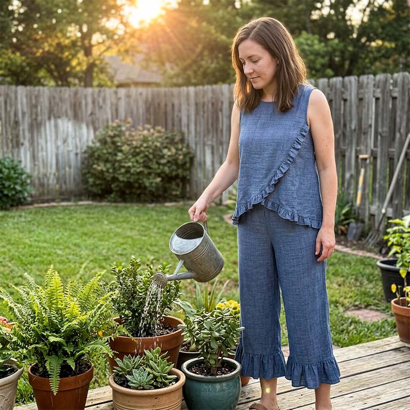 Summer Sleeveless Blouse and Ruffle Hem Pants Set
