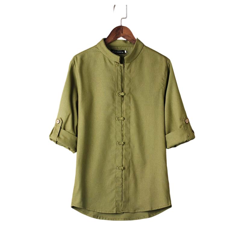 Men's Casual Linen Mandarin Collar Shirt
