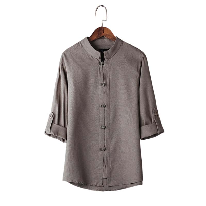 Men's Casual Linen Mandarin Collar Shirt