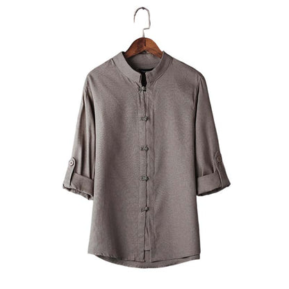 Men's Casual Linen Mandarin Collar Shirt