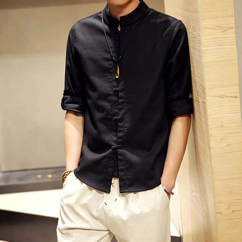 Men's Casual Linen Mandarin Collar Shirt