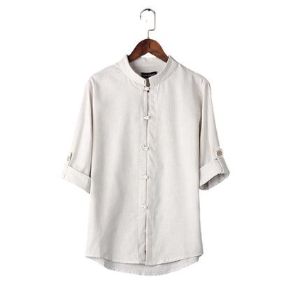 Men's Casual Linen Mandarin Collar Shirt