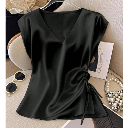 Women's Solid Color Silky V-Neck Tank Top