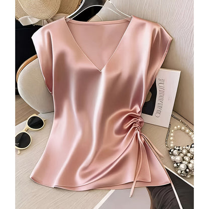 Women's Solid Color Silky V-Neck Tank Top