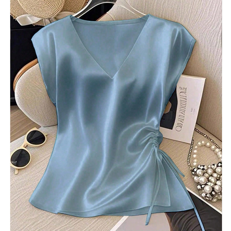 Women's Solid Color Silky V-Neck Tank Top