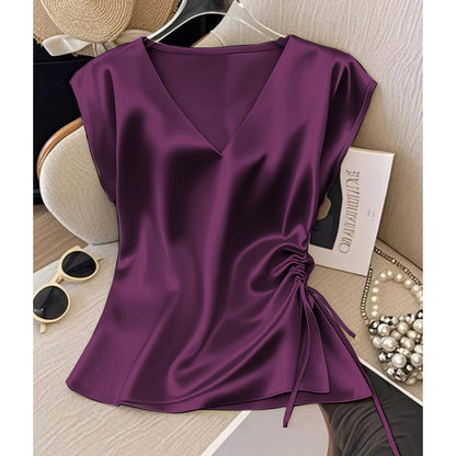 Women's Solid Color Silky V-Neck Tank Top