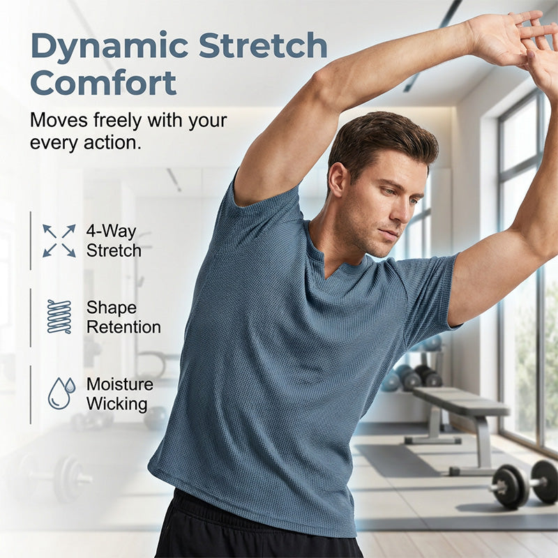 ✨ Men's V-Neck Short-Sleeve Shirt – Slim Fit, Modern & All-Day Fresh – Breathable Textured Knit, Notch Collar ☀️