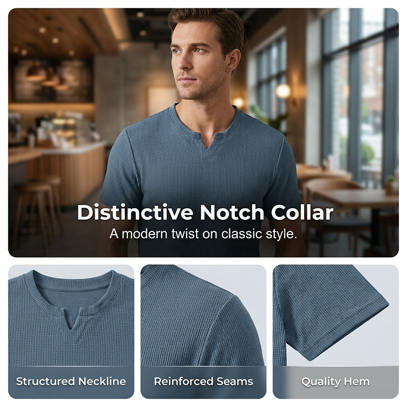 ✨ Men's V-Neck Short-Sleeve Shirt – Slim Fit, Modern & All-Day Fresh – Breathable Textured Knit, Notch Collar ☀️