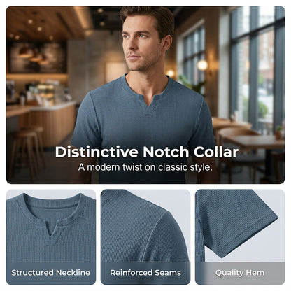 ✨ Men's V-Neck Short-Sleeve Shirt – Slim Fit, Modern & All-Day Fresh – Breathable Textured Knit, Notch Collar ☀️