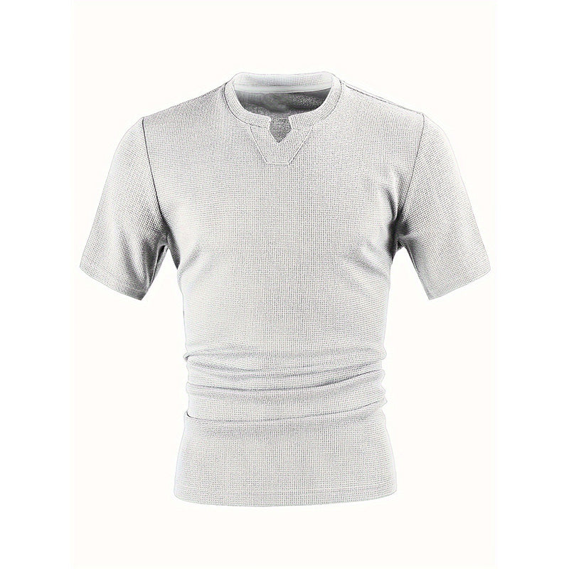 ✨ Men's V-Neck Short-Sleeve Shirt – Slim Fit, Modern & All-Day Fresh – Breathable Textured Knit, Notch Collar ☀️