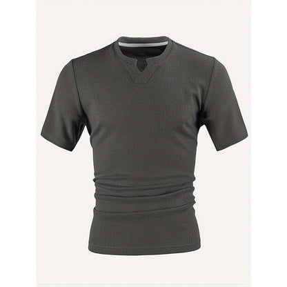 ✨ Men's V-Neck Short-Sleeve Shirt – Slim Fit, Modern & All-Day Fresh – Breathable Textured Knit, Notch Collar ☀️