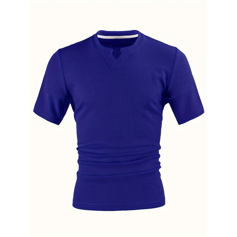 ✨ Men's V-Neck Short-Sleeve Shirt – Slim Fit, Modern & All-Day Fresh – Breathable Textured Knit, Notch Collar ☀️