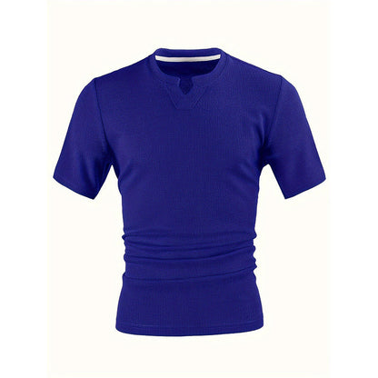 ✨ Men's V-Neck Short-Sleeve Shirt – Slim Fit, Modern & All-Day Fresh – Breathable Textured Knit, Notch Collar ☀️